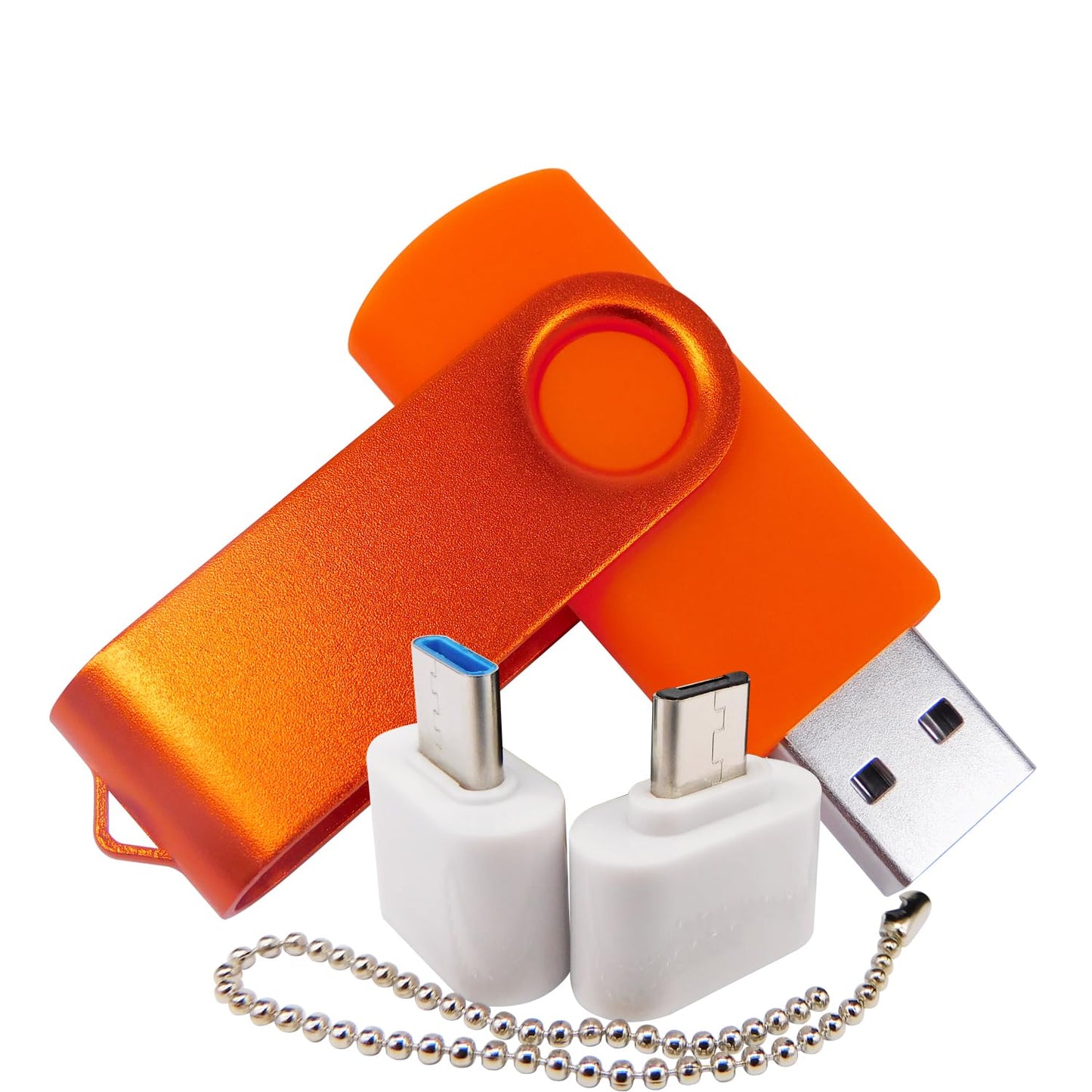 Orange 512MB USB Flash Drive with OTG and Type-C adapters