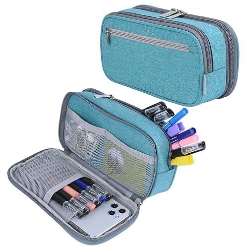 Large Light Blue Multi-Compartment Pencil and Makeup Bag