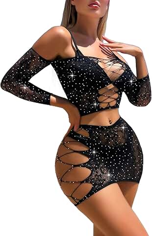 Women's Fishnet Lingerie Set with Mesh Chemise
