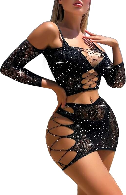Women's Fishnet Lingerie Set with Mesh Chemise