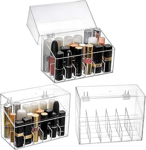 Three-Pack Clear Acrylic Lipstick Organizer with Lid
