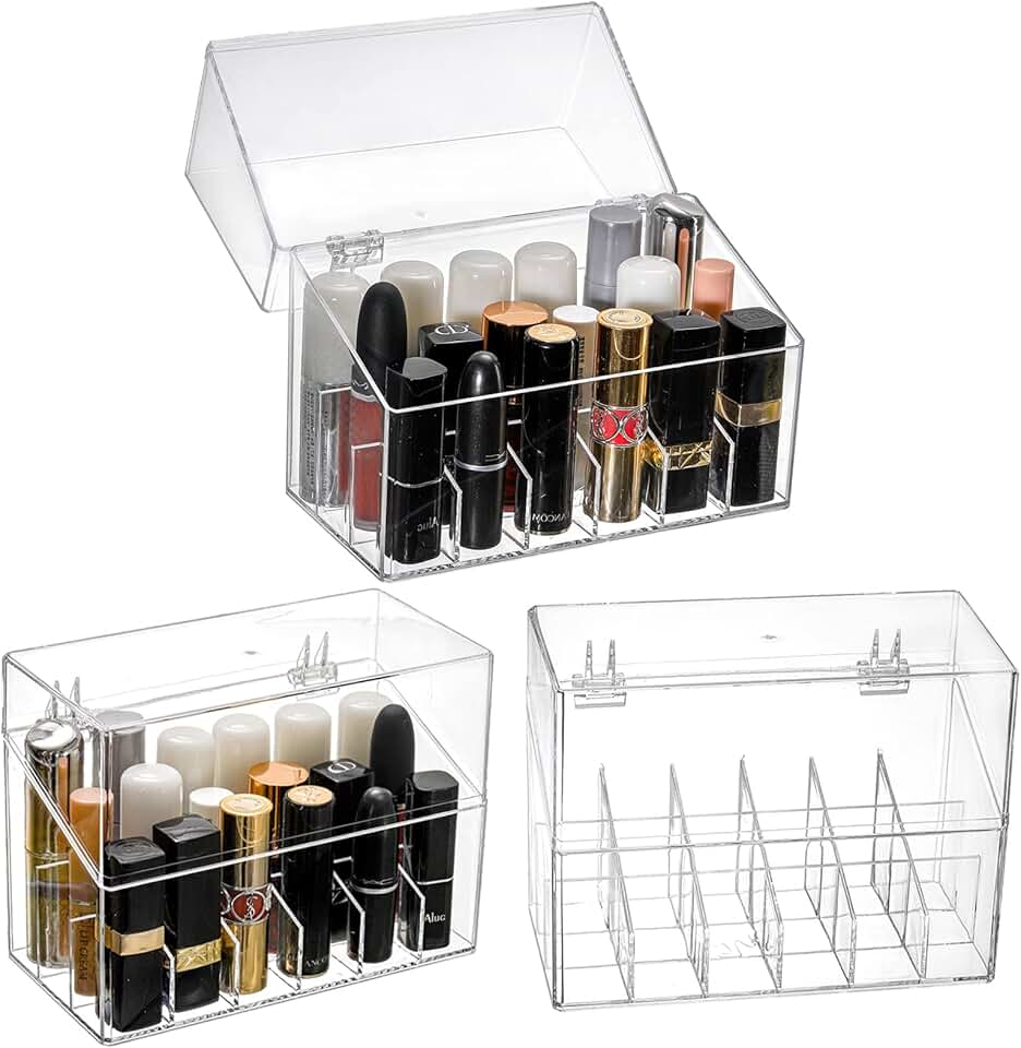 Three-Pack Clear Acrylic Lipstick Organizer with Lid
