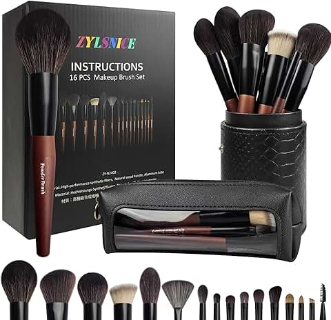 16-Piece Professional Makeup Brush Set with Case