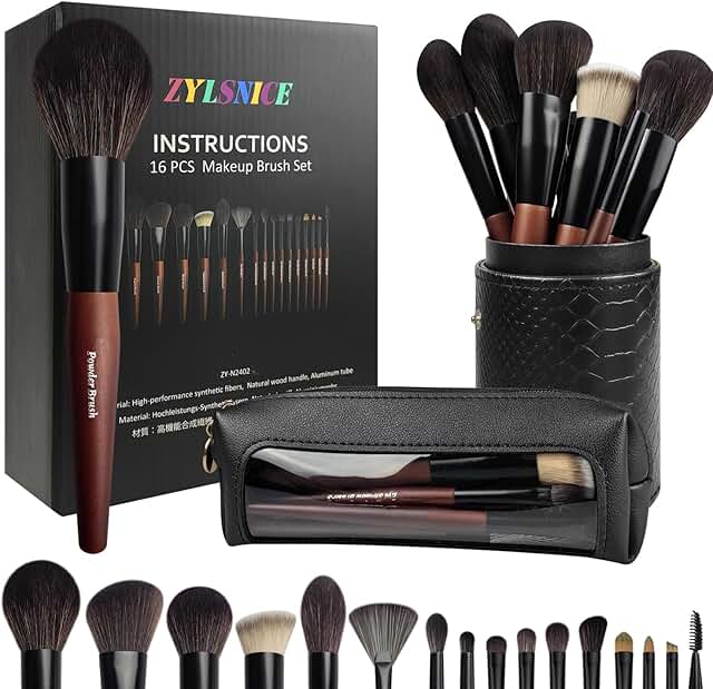 16-Piece Professional Makeup Brush Set with Case