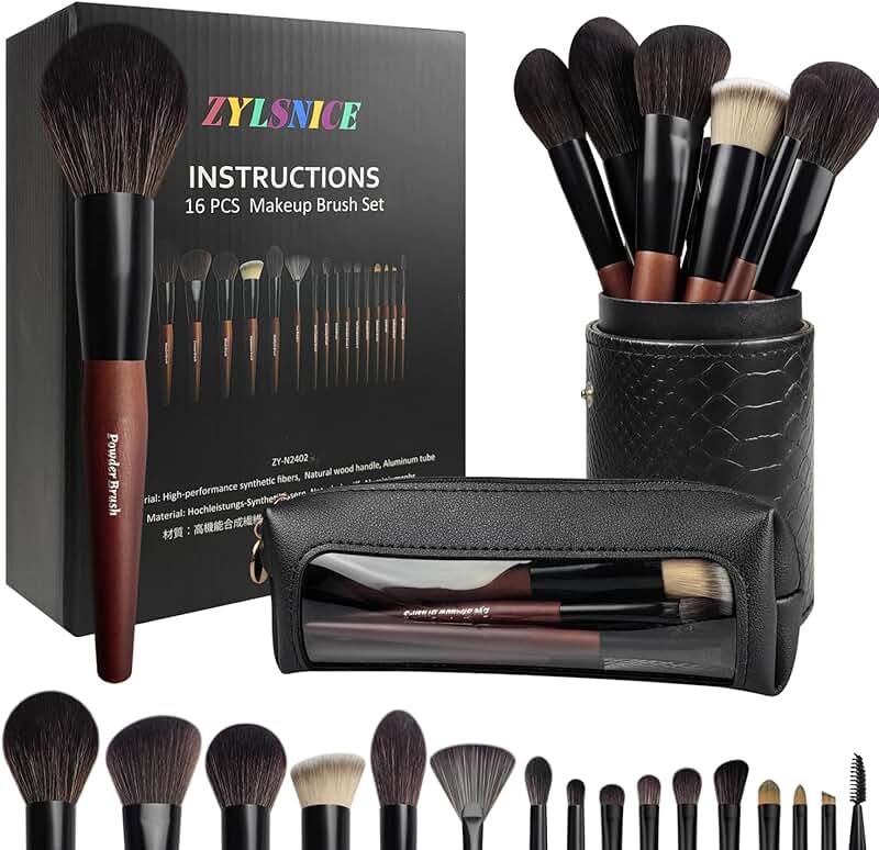 16-Piece Professional Makeup Brush Set with Case