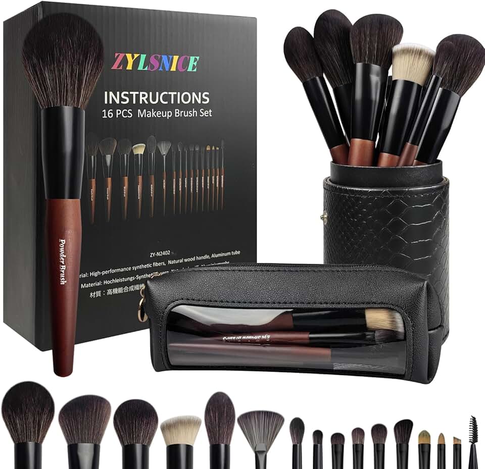 16-Piece Professional Makeup Brush Set with Case