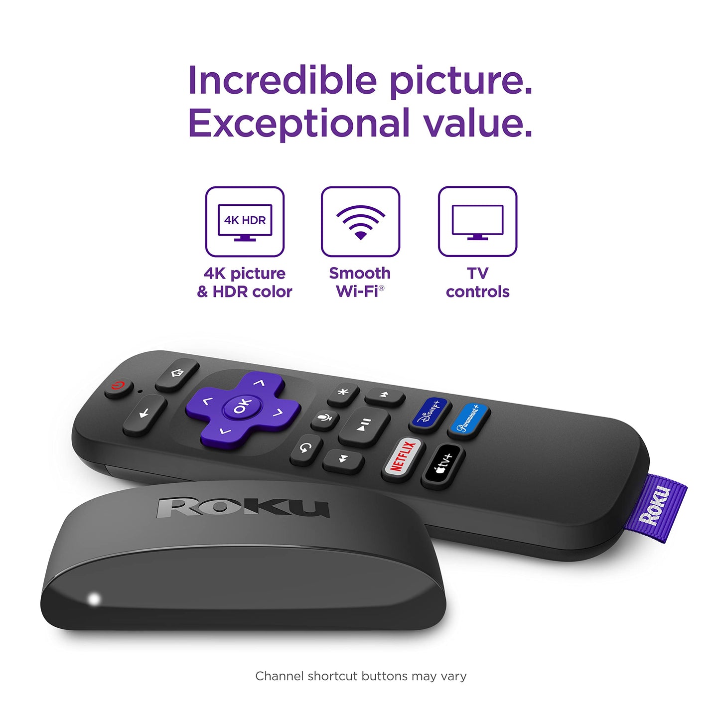 Express 4K+ 2021 | Streaming Media Player HD/4K/HDR with Smooth Wireless Streaming and Voice Remote with TV Controls, Includes Premium HDMI Cable