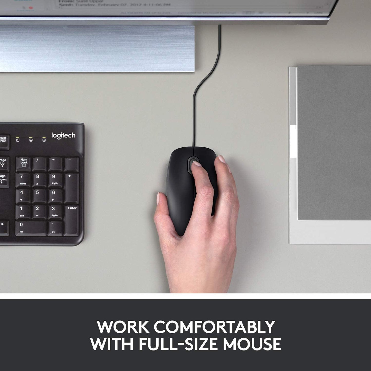 B100 Corded Mouse - Wired USB Mouse for Computers and laptops, for Right or Left Hand Use, Black