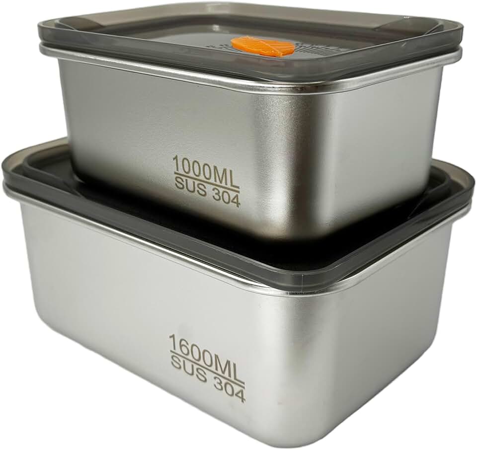 Set of 2 Stainless Steel Food Storage Containers