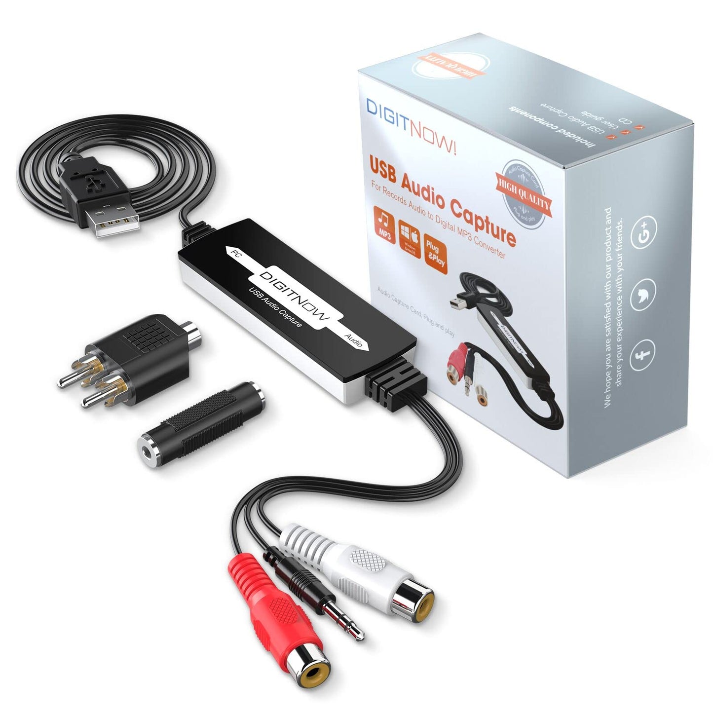 USB Audio Capture Card Grabber for Vinyl Cassette Tapes to Digital MP3 Converter, Support Mac & Windows 10/8.1/8 / 7 / Vista/XP