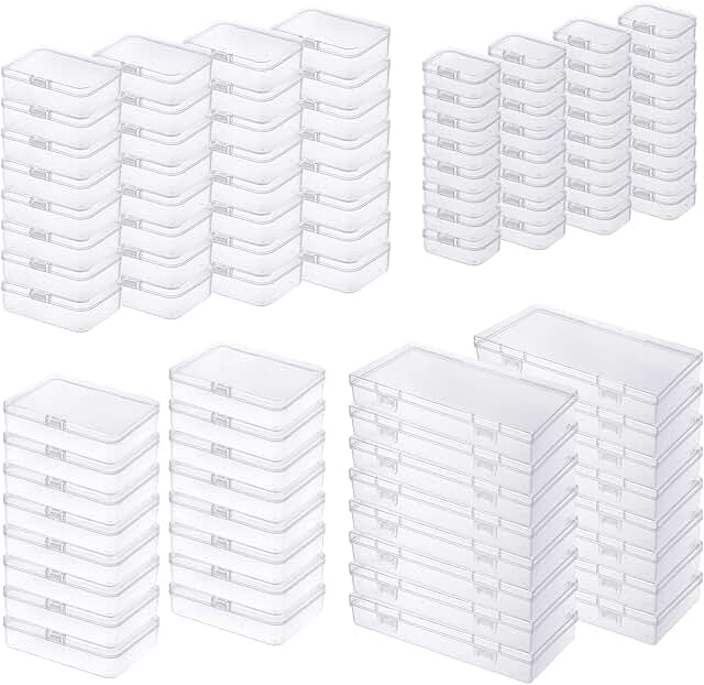 96 Clear Plastic Storage Boxes with Hinged Lids