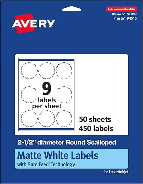 Matte White Round Labels, 2.5" Diameter, 450 Pack