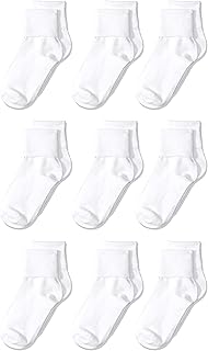 Comfortable Cotton Blend Turn Cuff Socks for Girls and Toddlers, 9 Pairs