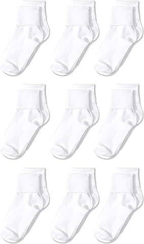 Comfortable Cotton Blend Turn Cuff Socks for Girls and Toddlers, 9 Pairs