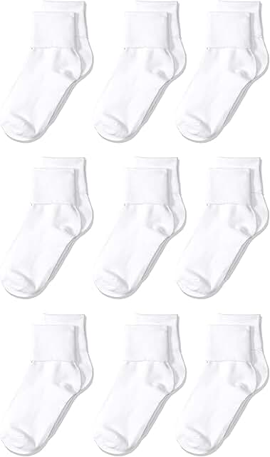 Comfortable Cotton Blend Turn Cuff Socks for Girls and Toddlers, 9 Pairs