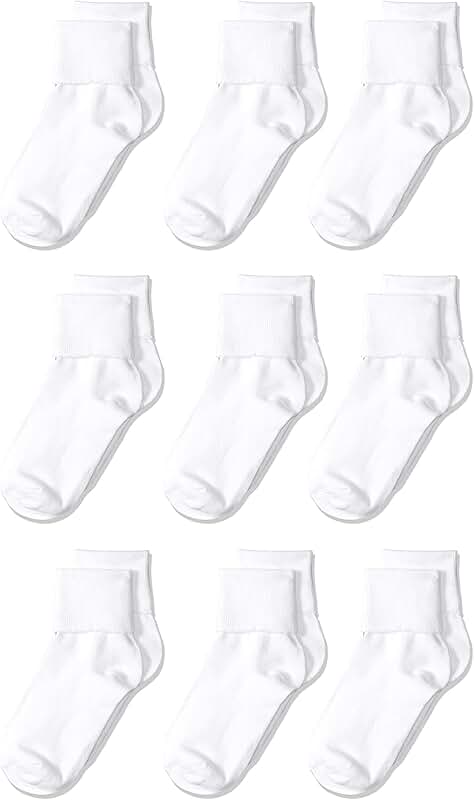 Comfortable Cotton Blend Turn Cuff Socks for Girls and Toddlers, 9 Pairs