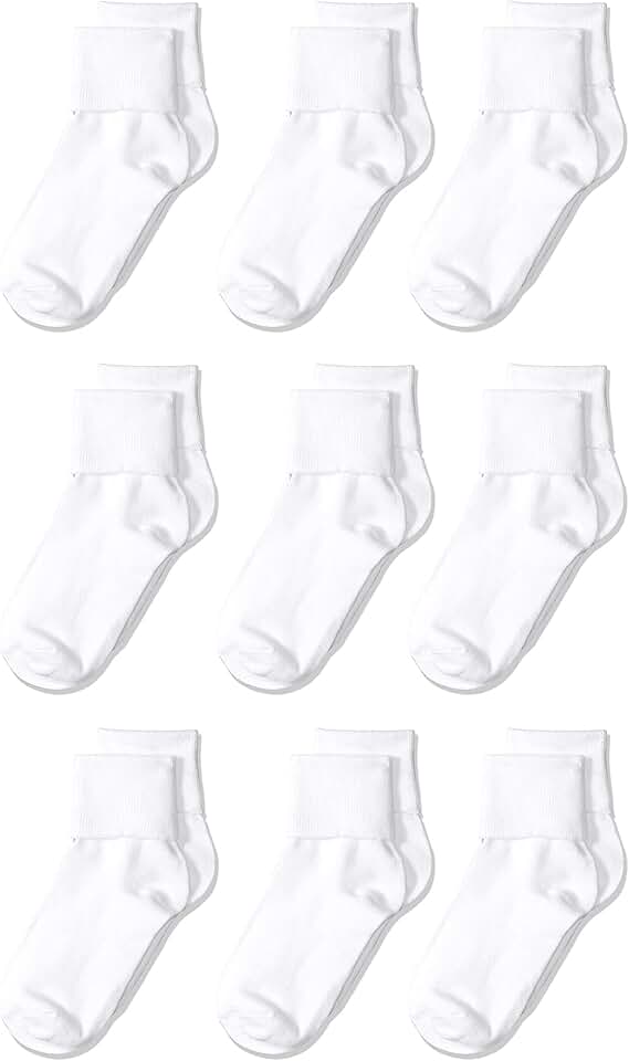 Comfortable Cotton Blend Turn Cuff Socks for Girls and Toddlers, 9 Pairs