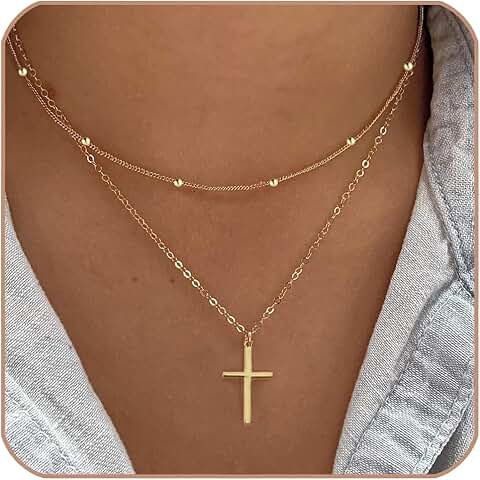 Dainty Gold Silver Cross Necklace for Women and Girls