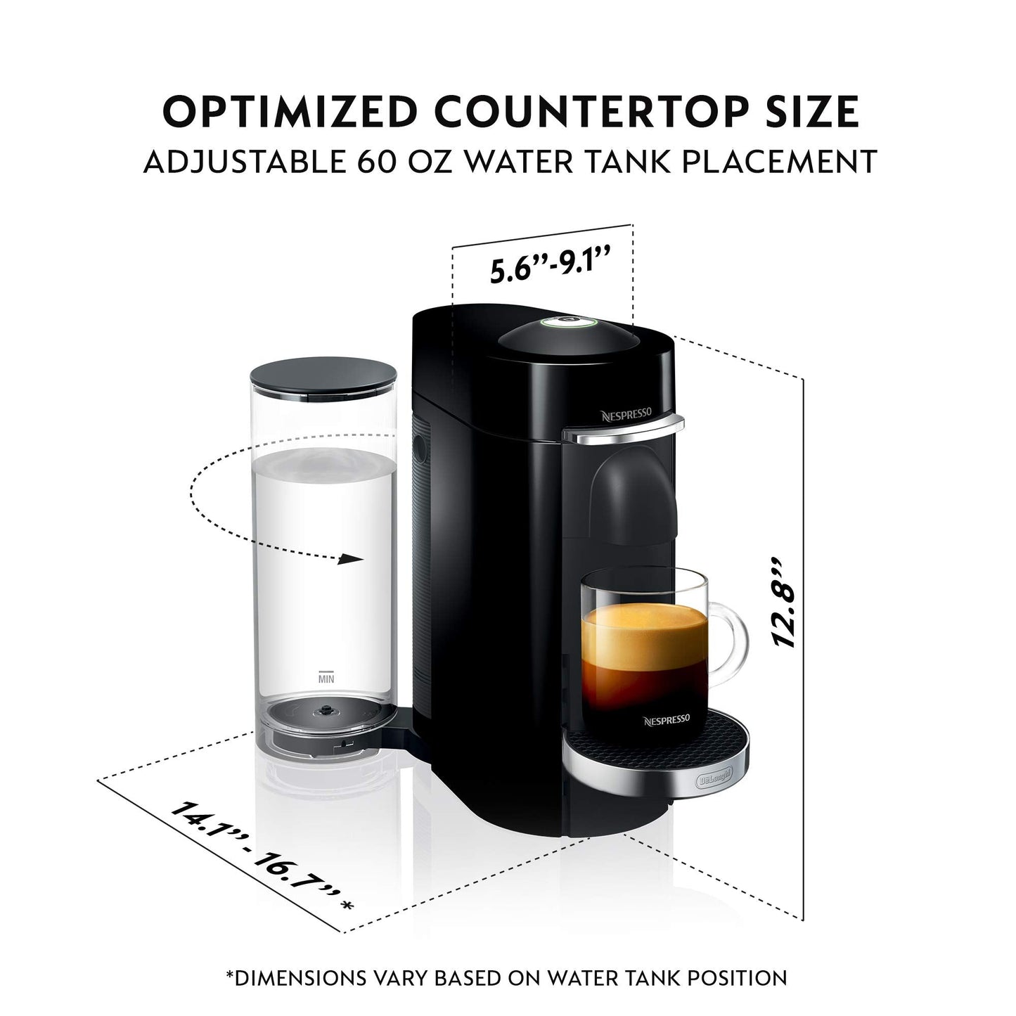 VertuoPlus Deluxe Coffee and Espresso Machine by De'Longhi with Milk Fr  Piano Black