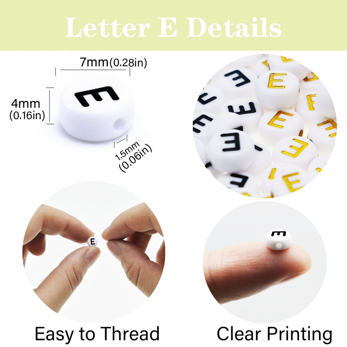 200pcs Round Acrylic Letter E Beads for Jewelry Making