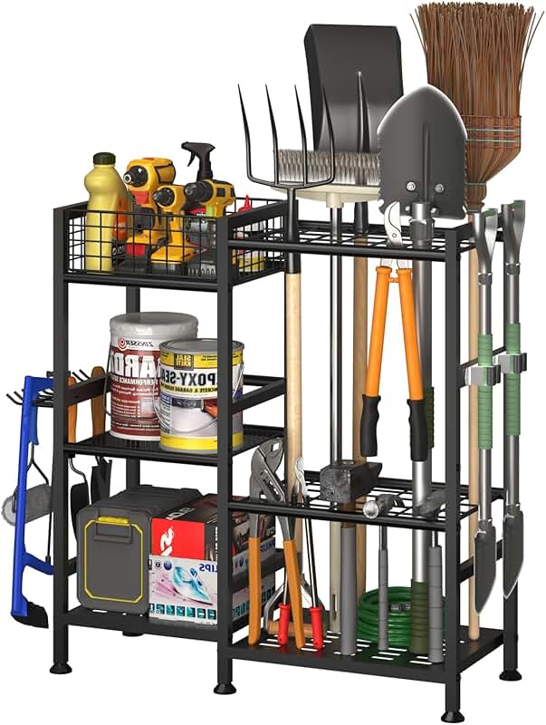 3-Tier Garden Tool Organizer with Basket