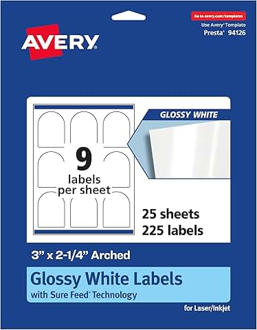 Glossy White Arched Labels, 3x2.25 inches, 225 sheets