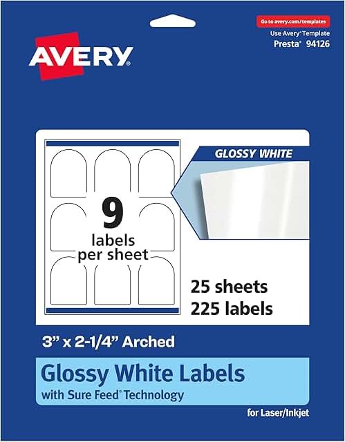 Glossy White Arched Labels, 3x2.25 inches, 225 sheets