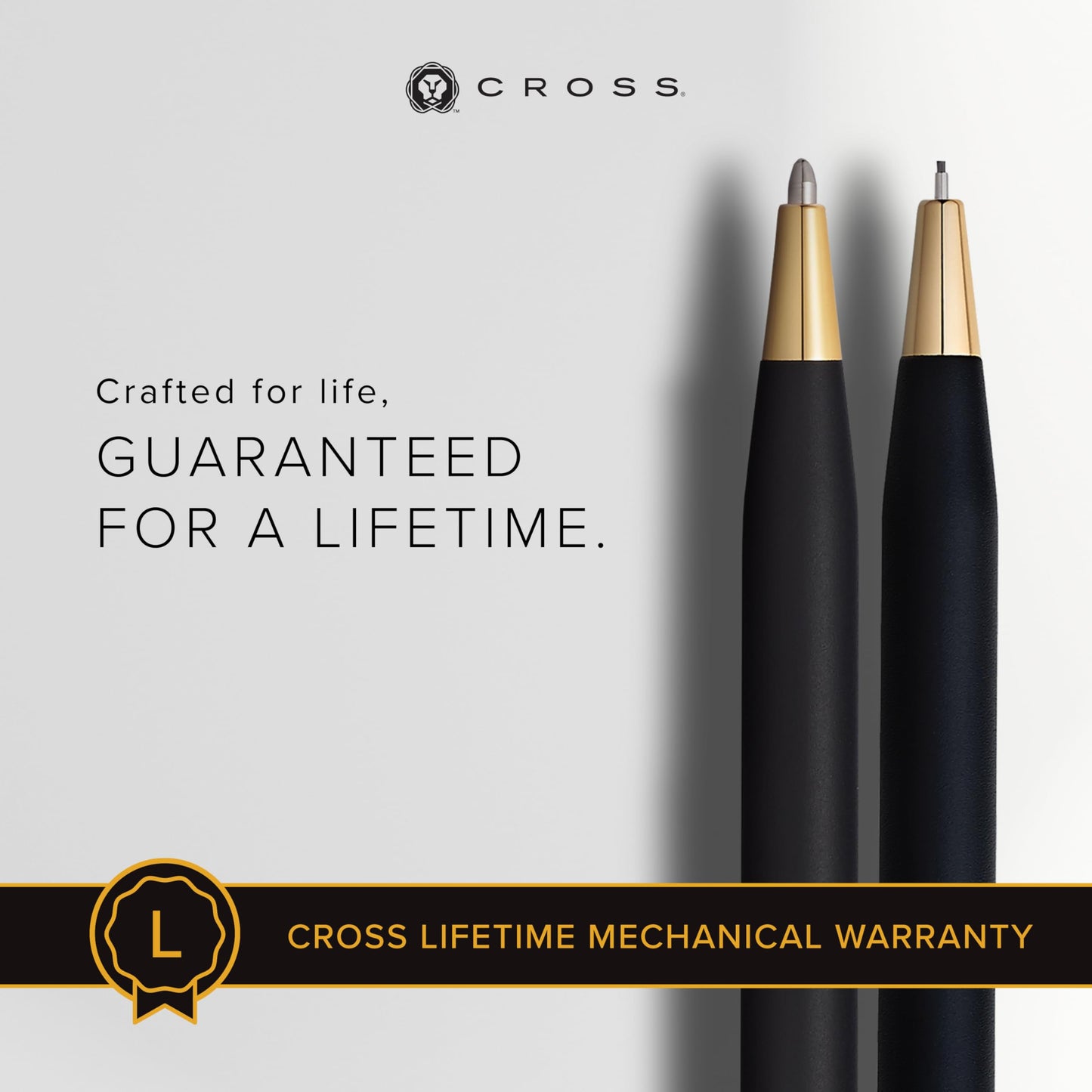 Black ballpoint pen and 0.7mm pencil set with gold accents