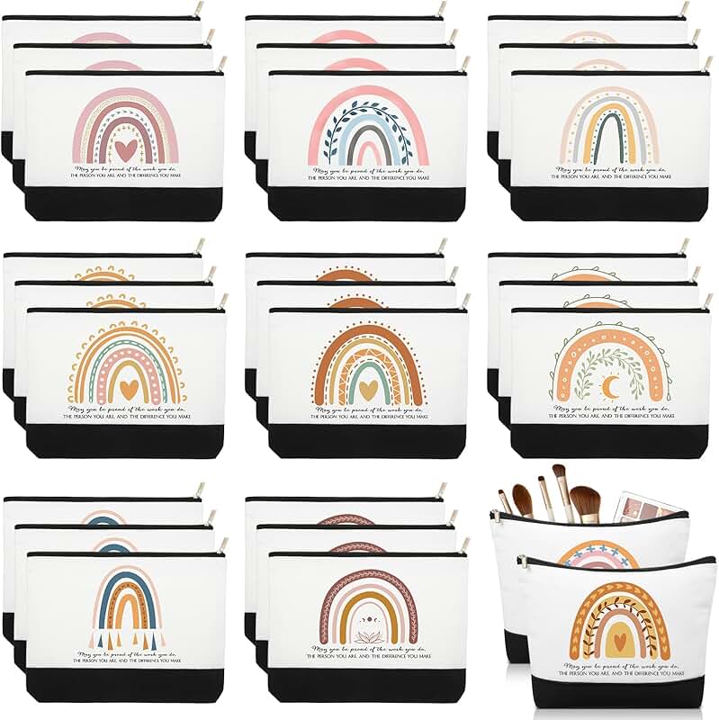 30 Rainbow Canvas Makeup Bags for Gifts and Office Use