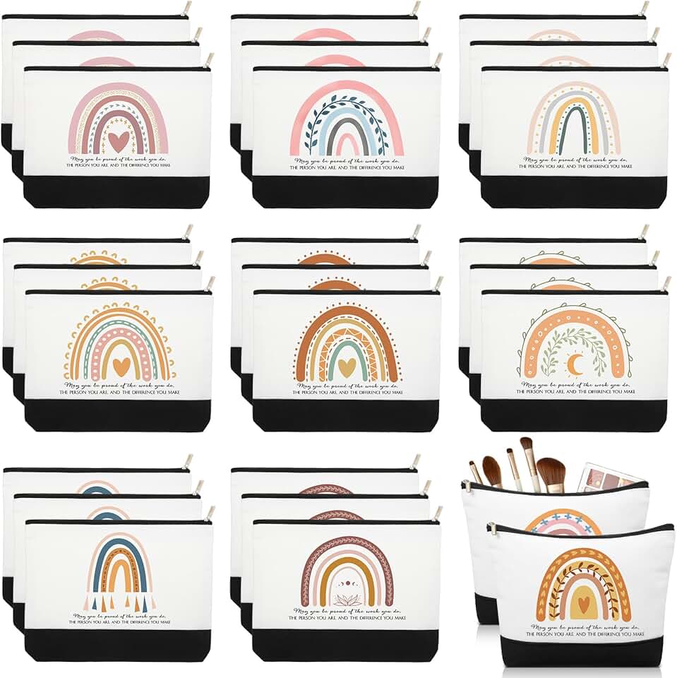 30 Rainbow Canvas Makeup Bags for Gifts and Office Use