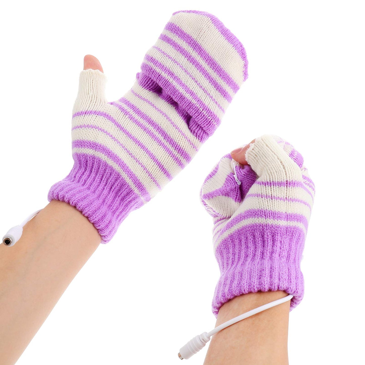1 Pair USB Heated Gloves Warm Knit Gloves Laptop Gloves Winter Hands Warmer for Unisex Purple