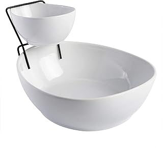 White 3-Piece Chip and Dip Set with Metal Rack