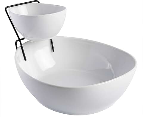 White 3-Piece Chip and Dip Set with Metal Rack