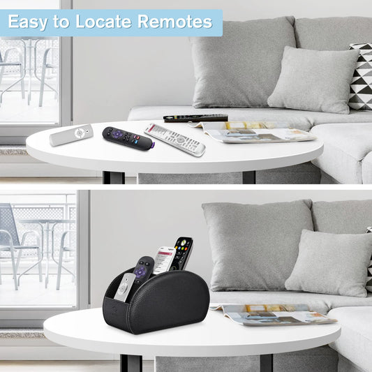 Black 5-Compartment Leather Remote and Organizer
