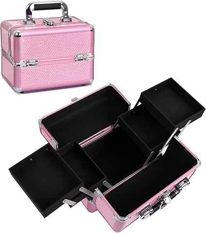 Portable Makeup Organizer with Trays and Lock