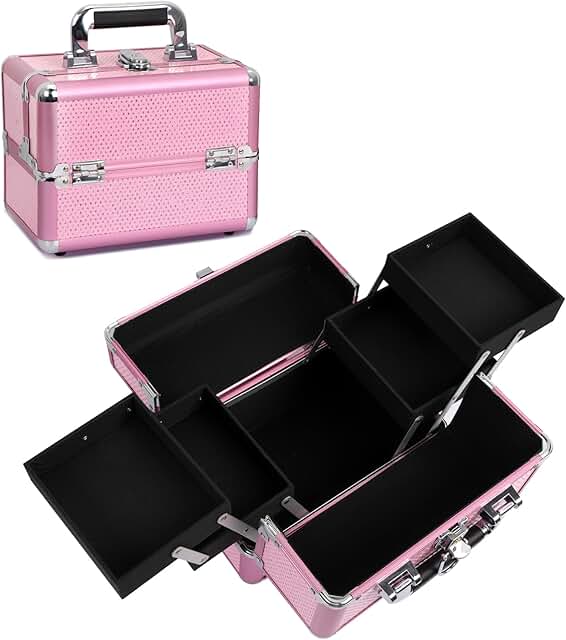 Portable Makeup Organizer with Trays and Lock