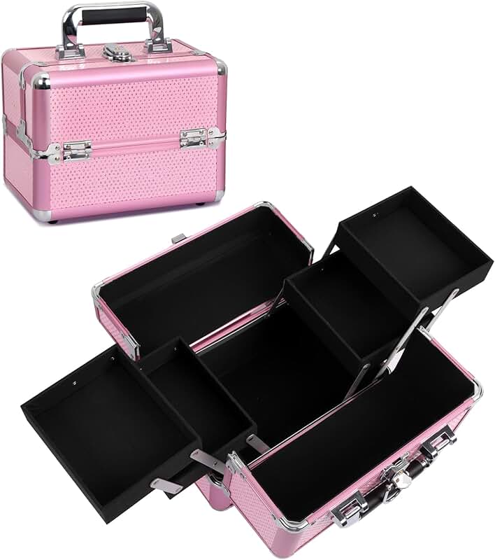 Portable Makeup Organizer with Trays and Lock