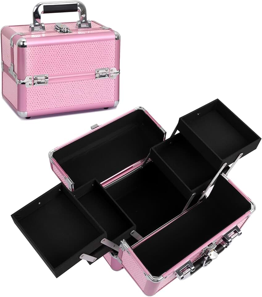 Portable Makeup Organizer with Trays and Lock