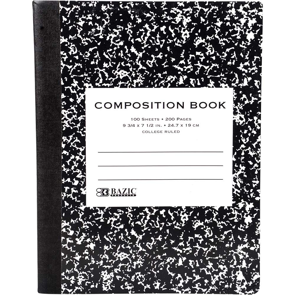 Black Marble College Ruled Notebook, 100 Sheets