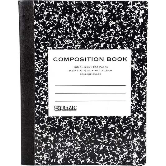 Black Marble College Ruled Notebook, 100 Sheets