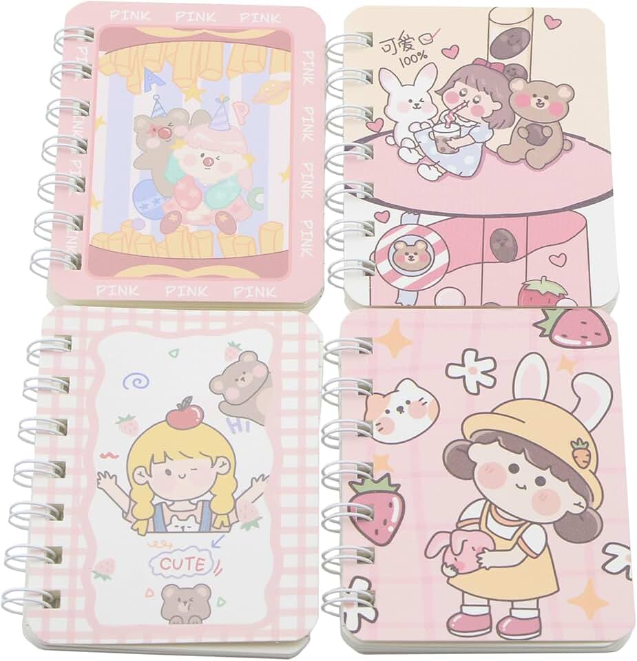Cute Small Spiral Notebook Set with 4 Styles