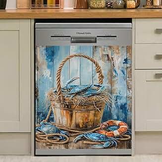 Blue Crab Dishwasher Magnet Cover, Farmhouse Style, 23"x26"