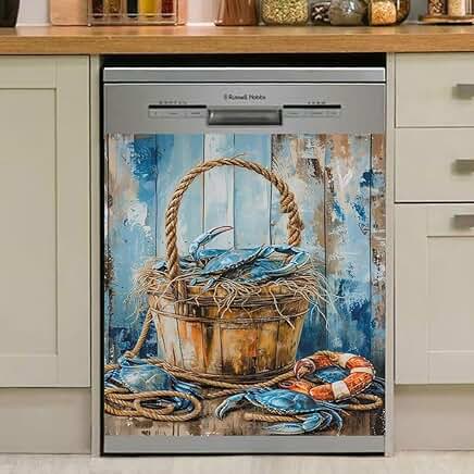 Blue Crab Dishwasher Magnet Cover, Farmhouse Style, 23"x26"