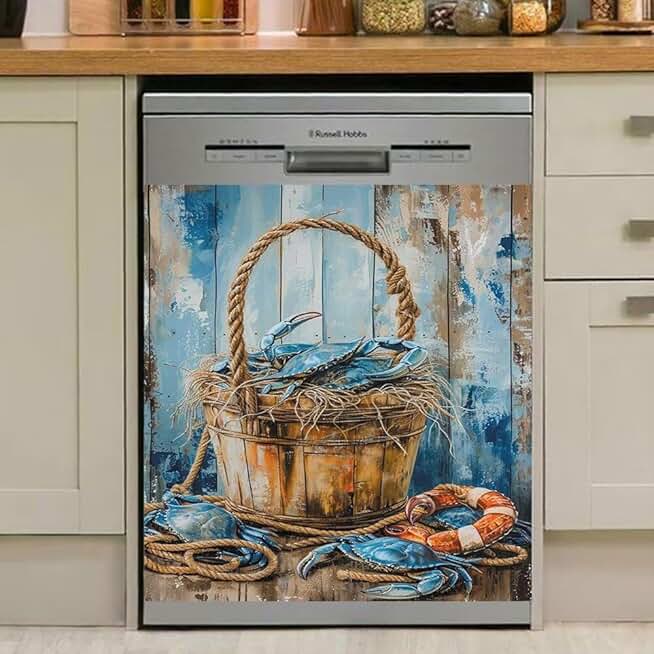 Blue Crab Dishwasher Magnet Cover, Farmhouse Style, 23"x26"