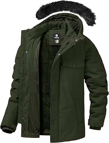 Men's Puffy Winter Coat with Fur Hood and Waterproof Protection