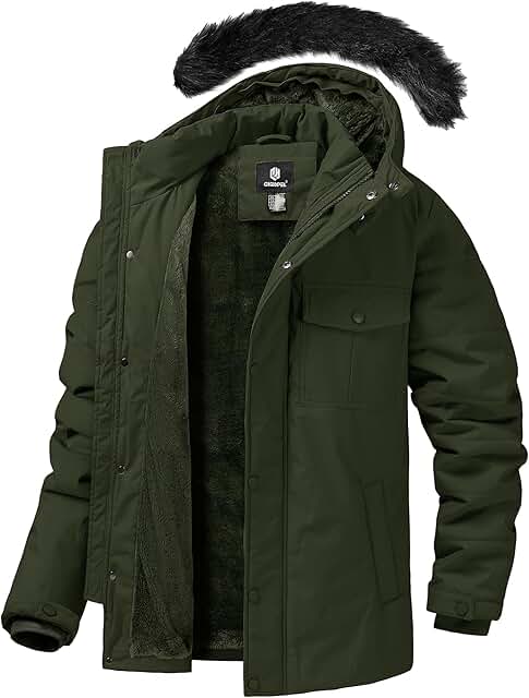 Men's Puffy Winter Coat with Fur Hood and Waterproof Protection