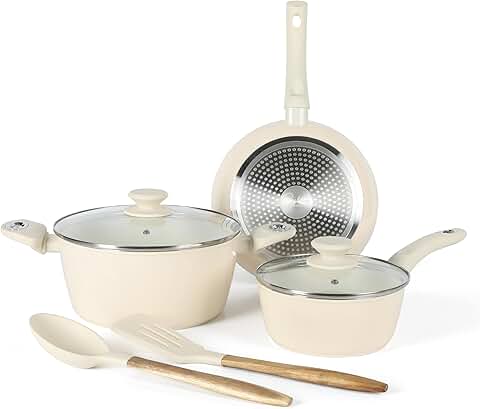7-Piece Linen White Aluminum Ceramic Cookware Set