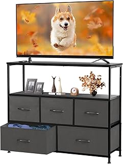 DUMOS TV Stand with 5 Fabric Storage Drawers