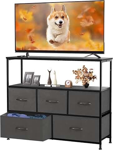 DUMOS TV Stand with 5 Fabric Storage Drawers