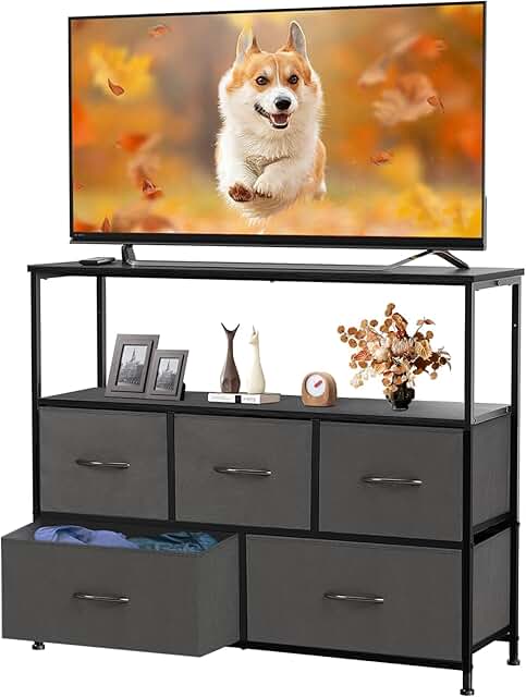 DUMOS TV Stand with 5 Fabric Storage Drawers